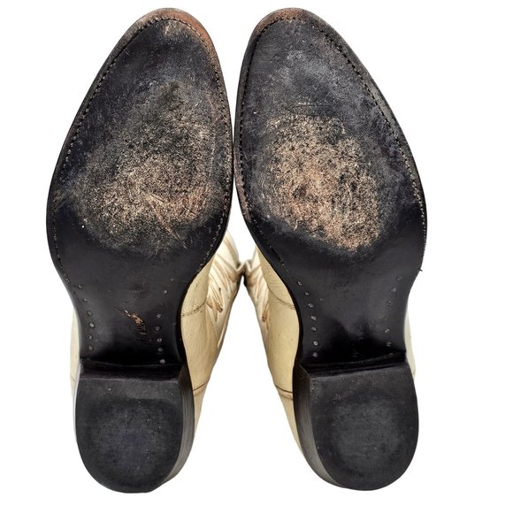 Vintage Cowboy Boots Quill Ostrich Cream Ivory Sanders Men's 7.5D Western Boots - Picture 2 of 16